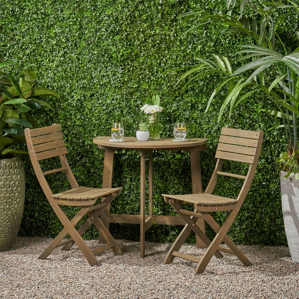 Sophia Outdoor 2 Seater Half-Round Acacia Wood Bistro Table Set with Folding Cha